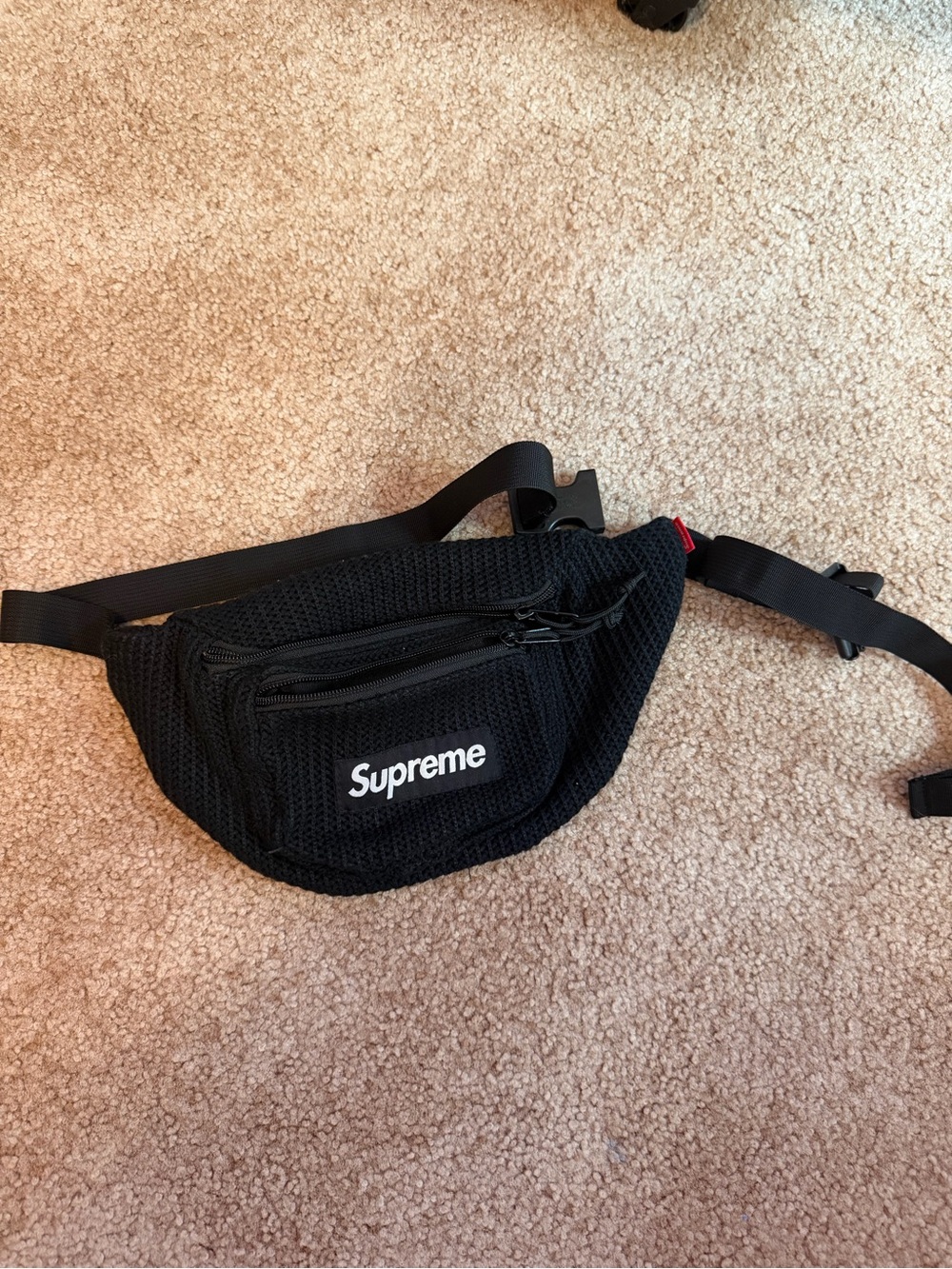 Supreme Black Mesh Waist Bag with White Logo